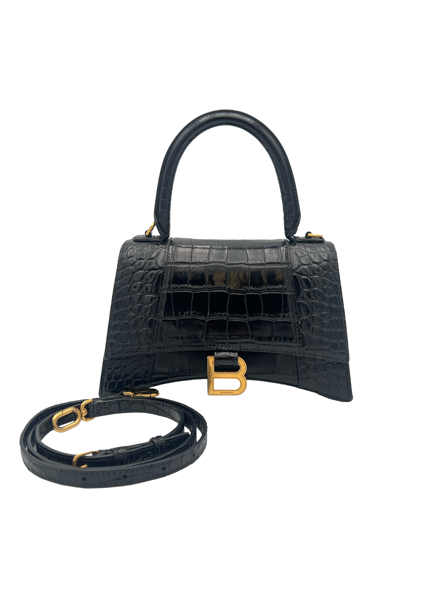 Balenciaga Hourglass - Black Kroko