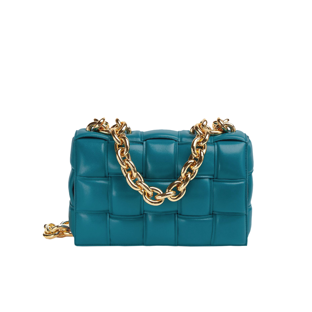 Bottega Veneta Padded Cassette Chain Bluegreen